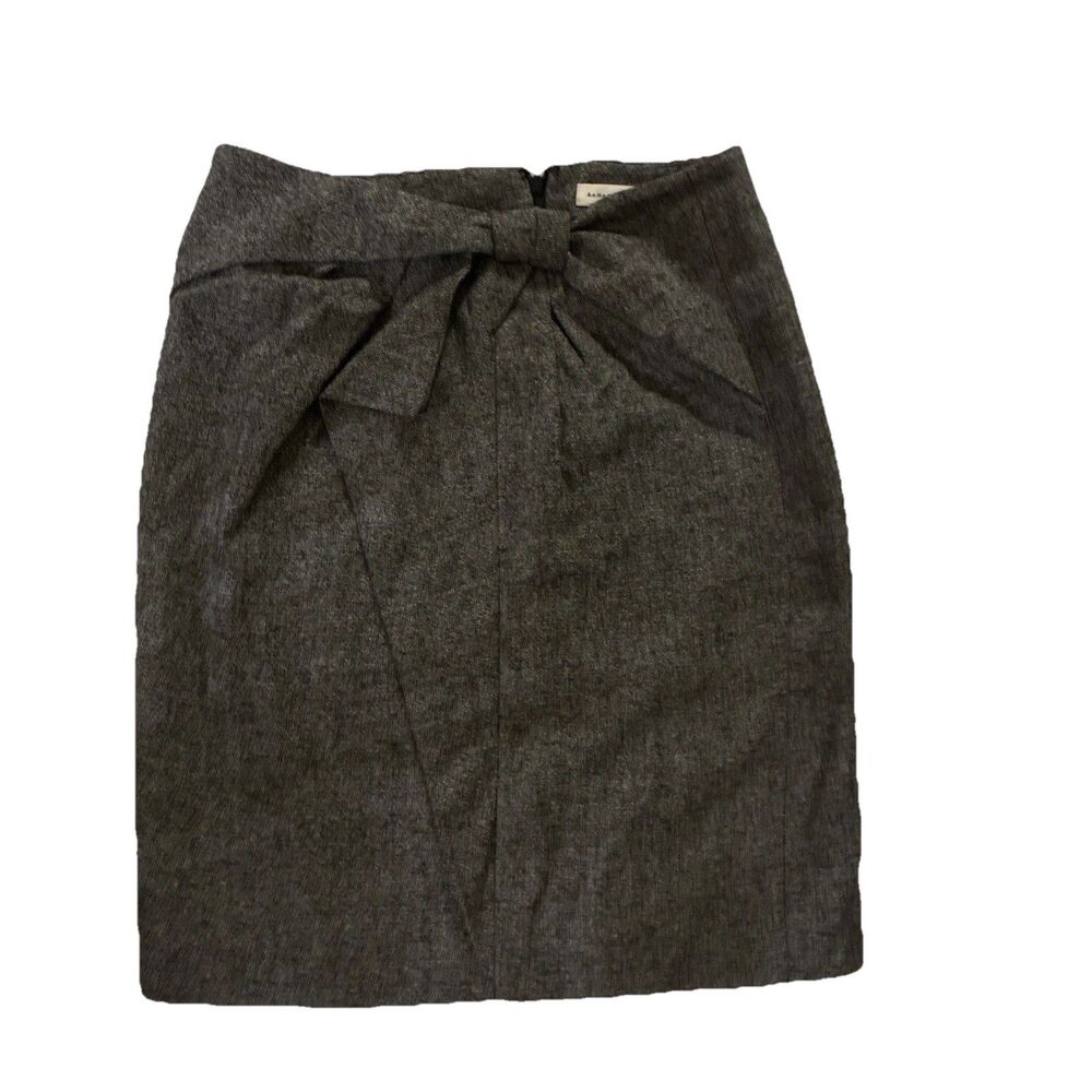 Banana Republic Skirt Wool Pencil Gray Tweed Lined Draped Bow Slit 4